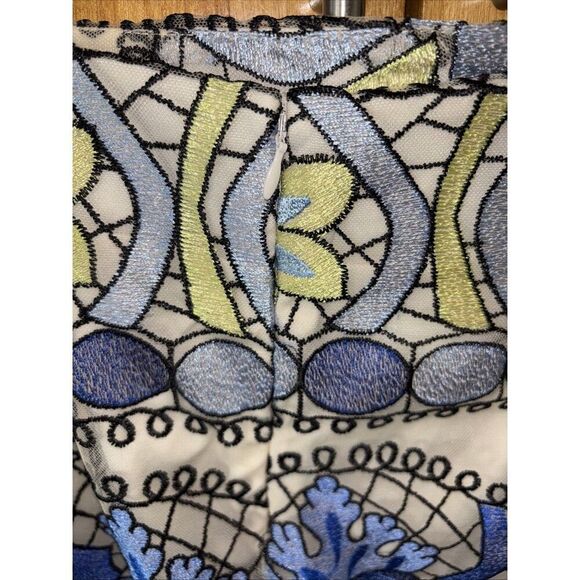 Beige ECI All Over Embroidery Midi Length Skirt 8 Teal Green Floral Lace Lined - Picture 4 of 14